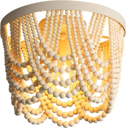 Vista 10 de RyalQ - Lámpara de techo con cuentas de madera negra de 3 luces, candelabro rústico bohemio pequeño, lámpara de techo de decoración vintage