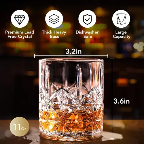 Vista 2 de Juego de 2 Vasos de Whisky de 11 OZ, Vasos Old Fashioned con 2 Moldes para Bolas de Hielo, Vasos de Bourbon y Scotch, Vasos Rocks y de Cóctel, Vasos