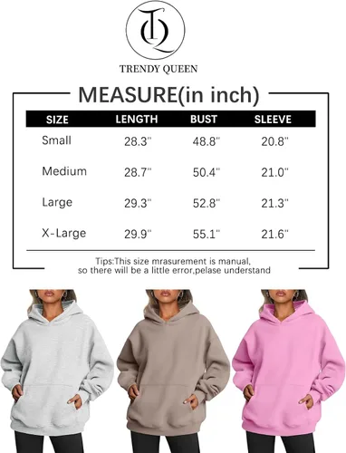 Vista 7 de Trendy Queen Sudaderas con capucha de gran tamaño para mujer, sudaderas de forro polar, suéteres de manga larga, ropa de otoño con bolsillo