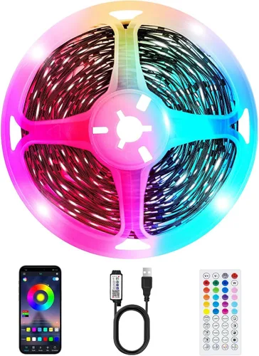 Vista 8 de Tiras de Luces LED, 50 pies RGB Inteligente con Sincronización Musical Bluetooth App y Control Remoto, Luces LED Alimentadas por USB para TV
