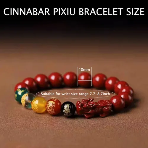 Vista 5 de Pulsera de cuerda roja con cinabrio natural, Feng Shui, Pixiu, amuleto de buena suerte, amuleto de protección de atracción de riqueza para hombres