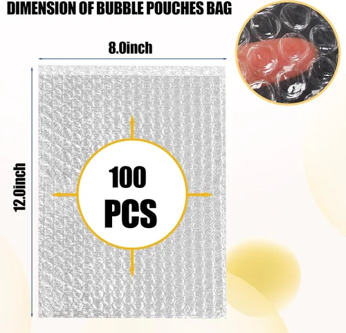 Vista 2 de 100 bolsas de burbujas transparentes, 8 x 12 pulgadas, bolsa de burbujas para embalaje y envío, bolsas protectoras de burbujas de doble capa
