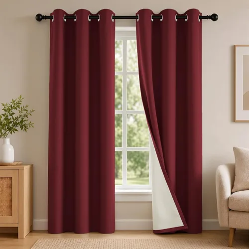 Vista 71 de 2 paneles de cortinas 100% opacas, de peso medio, con aislamiento térmico y ojales para dormitorio, sala de estar, tratamiento de ventana