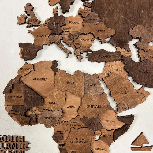 Vista 3 de World Map, Wood Map, Wall Art Decor, Wooden World Map, 3D World Map, Large Map, DarK Brown Wood Map, 3D Wood World Map, Housewarming Gift