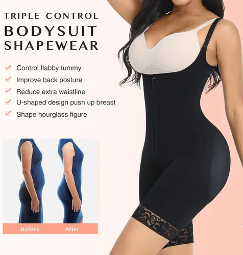 Vista 2 de FeelinGirl Fajas moldeadoras para mujer con control de abdomen, faja colombiana para mujer, con cremallera, busto abierto, entrenamiento de cintura