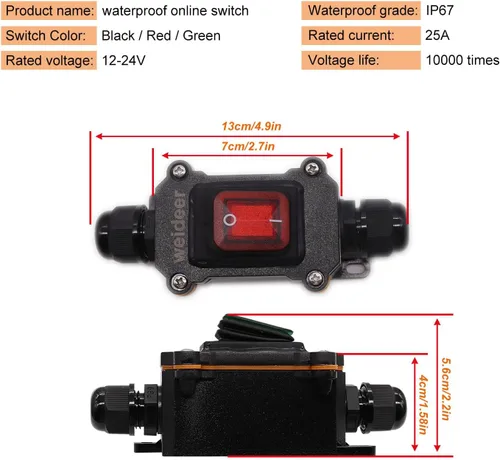 Vista 4 de weideer Cable de extensión con interruptores de alimentación de encendido/apagado IP67 impermeable 20A 250V 16AWG 2FT 3Pin enchufes enchufes