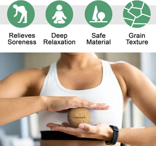 Vista 6 de COENGWO Bola de lacrosse de corcho, bola de terapia de tensión muscular de tejido profundo para terapia de punto de activación, dolor muscular