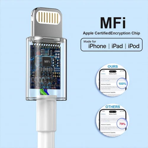 Vista 2 de iGENJUN - Paquete de 3 cargadores de iPhone [certificado MFi], bloque de cargador de pared USB C de 20 W PD con cable tipo C a Lightning de 6 pies