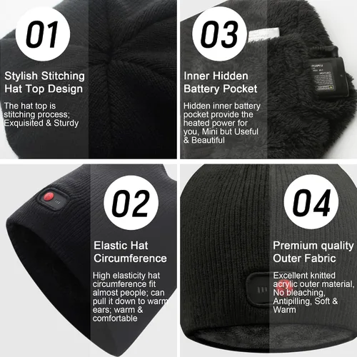Vista 5 de Svpro Gorro con calefacción a batería - Gorro de invierno cálido recargable