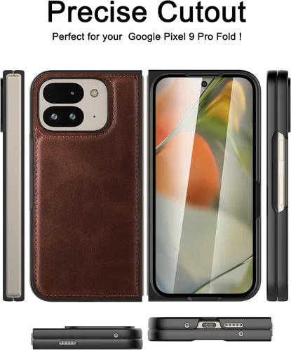 Vista 5 de Foluu Funda para Google Pixel 9 Pro Fold, con Protector de Pantalla Frontal Integrado, Cuero PU + Carcasa Rígida de PC Ultra Delgada Duradera Funda