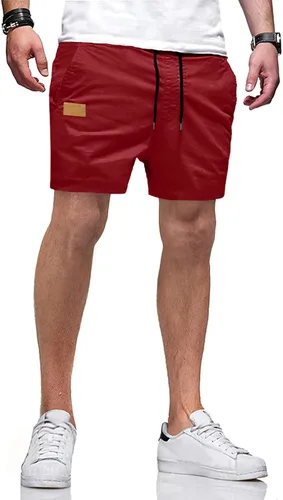 Vista 12 de JMIERR Pantalones cortos casuales de algodón con cordón de verano para la playa de sarga elástica chino golf corto con bolsillos Beige