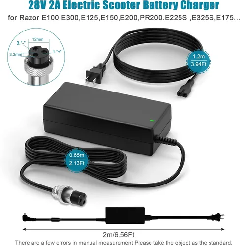 Vista 2 de Cargador rápido de batería de scooter eléctrico de 24 V 2A para Razor CC2420 E100 E125 E150 E175 E200 E225S E300 E325S E500 MX350 MX400 PR200 Pocket