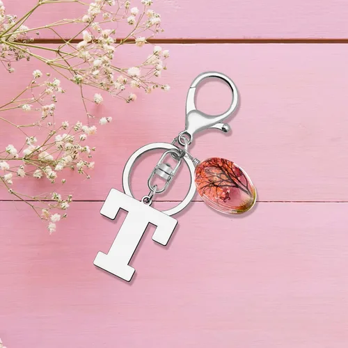 Vista 4 de YaeYur Llavero con letra inicial de la A a la Z, llavero del alfabeto para mujer, mochila, llavero para decoración de automóvil (letra T)