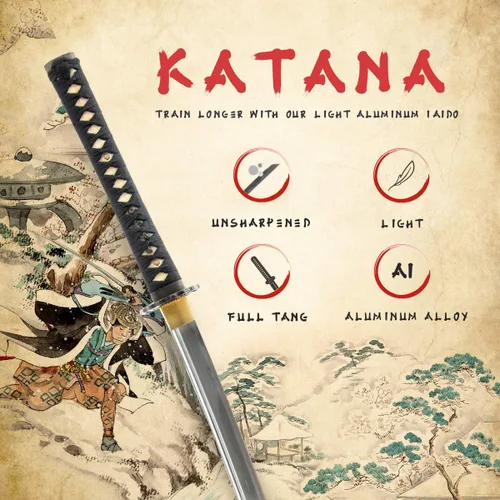 Vista 2 de HMS Aleación de aluminio sin afilar Iaido Training Wakizashi Sword Blunt 21in Blade Safe for Iaido Practice, Dojo Training & Display, Lightweight