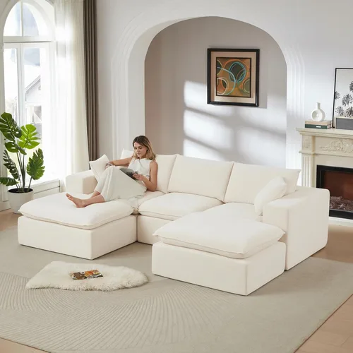 Vista 13 de Cloud - Sofá modular modular - Cómodo sofá de felpilla en forma de L para sala de estar (negro, en forma de L, 2 plazas + 1 otomana)