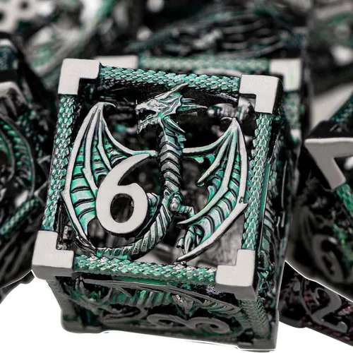 Vista 7 de ARUOHHA Juego de dados huecos de metal DND, dados D y D de oro antiguo, juegos de rol RPG, dados poliédricos con caja de regalo D20 D12 D10 D8 D6 D4