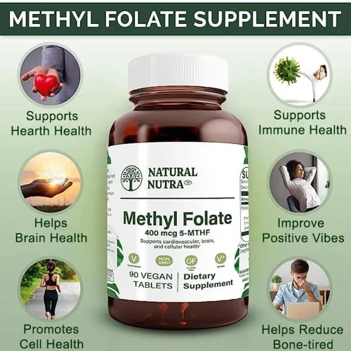 Vista 3 de Natural Nutra Suplemento activo de metilfolato con Quatre Folic, ayuda a la salud cerebral, mejora la salud del corazón, apoya la salud corporal