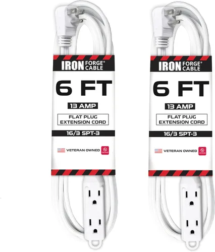 Vista 23 de IRON FORGE CABLE Cable de extensión de enchufe plano con 3 tomas, 0.91 m (3 pies) en color negro - Cable de extensión para interior con 3 tomas