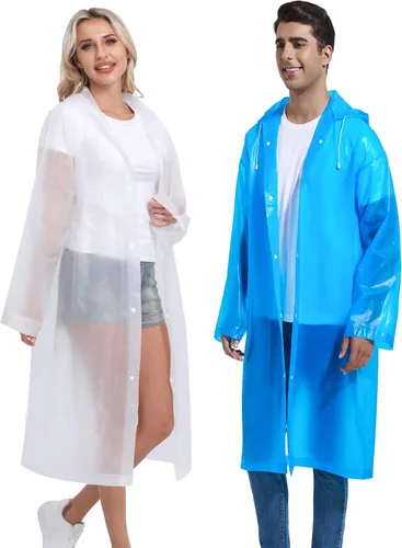 Vista 51 de 2 abrigos de lluvia de Borogo para adultos, chaquetas de lluvia reutilizables para hombres y mujeres