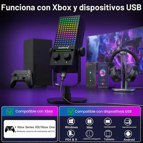 Vista 2 de ZealSound Micrófono para juegos para Xbox, micrófono USB para PC, Mac, iPhone y Android, reducción de ruido, silencio de un solo toque, control