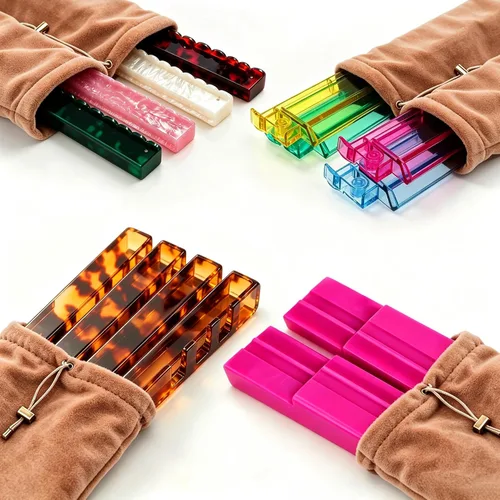 Vista 2 de Mahjong - Bolsa de terciopelo con 4 compartimentos protectores individuales marrón camello