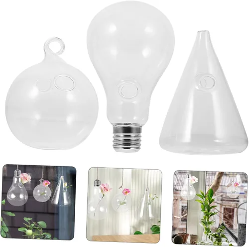 Vista 3 de BESTonZON 3Pcs Hanging Glass Planters Stylish Plant Holders Water Plant Containers for Home Decor for Terrarium and Succulent Display Smooth Surface