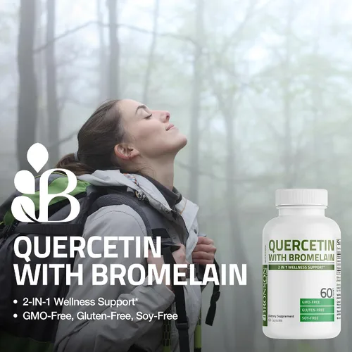 Vista 3 de Bronson Quercetina con bromelina 2 en 1 apoyo para el bienestar, sin OMG, 120 cápsulas