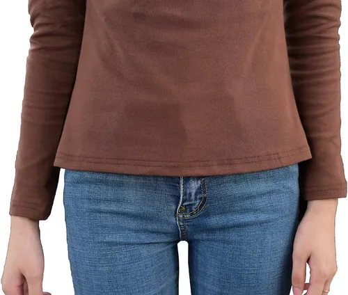 Vista 5 de Camisetas térmicas de manga larga con cuello alto para mujer, suaves, ajustadas, de algodón