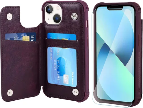 Vista 18 de VANAVAGY Funda tipo cartera compatible con iPhone 13 Mini para mujeres y hombres, funda de piel sintética con tapa para teléfono compatible con Negro