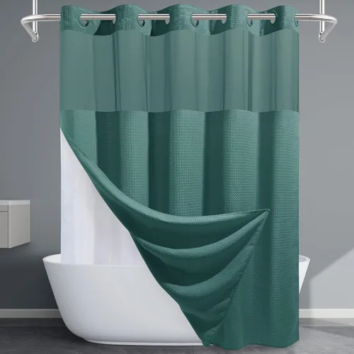 Vista 32 de EUTXL Cortina de ducha beige sin gancho con forro a presión, 230 GSM, cortinas de ducha para baño, 71 pulgadas de ancho x 74 pulgadas de alto