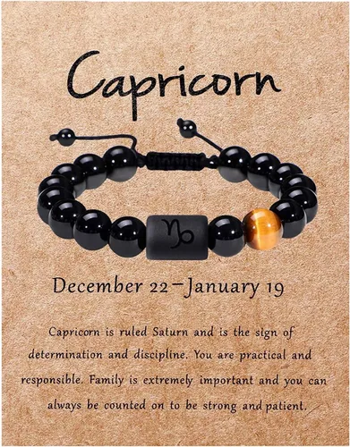 Vista 8 de SUMMER LOVE Father's Day Gifts Zodiac Bracelet for Men Women 10mm Natural Black Onyx Stone Star Sign Constellation Beaded Protection Bracelet