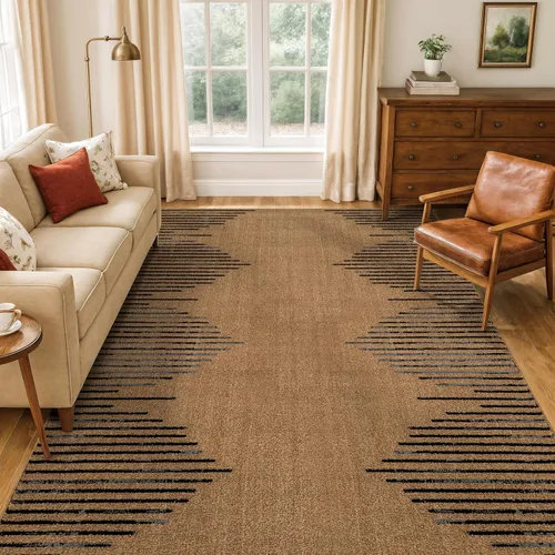 Vista 26 de Rugshop Alfombra bohemia a rayas resistente a las manchas, color beige, 2 x 7 pies