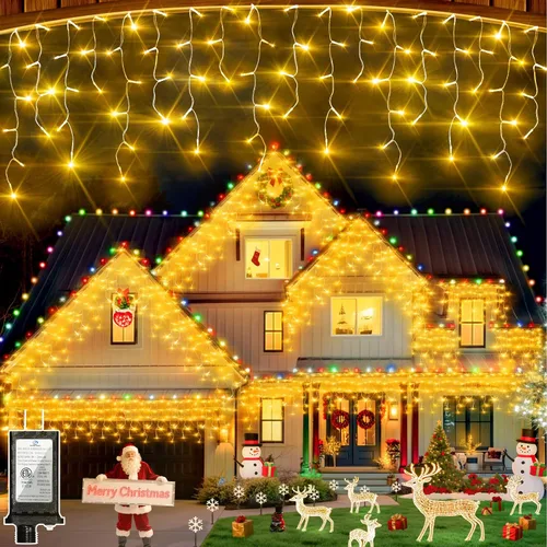 Vista 24 de Luces de carámbano de Navidad para exteriores, 60 pies, 612 luces LED, multicolor