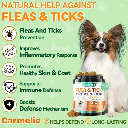 Vista 5 de Combo de pulgas masticables para gatos y perros, 200 masticables cada uno, prevención natural de pulgas y garrapatas para gatos y perros