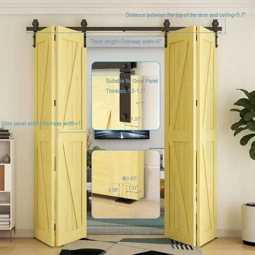 Vista 3 de Kit de herrajes para puertas correderas de granero de 48 pulgadas, kit de rodillos de alta resistencia de 4 pies para puertas de 11 pulgadas x 4