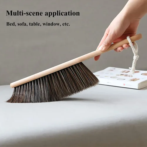 Vista 3 de Hand Broom with Horse Hair Brush and Wood Handle,Dust Brush, Counter Duster, Bench Dustpan for Furniture, Woodworking, Gardening Cleaning