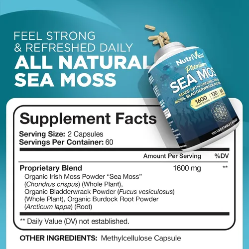 Vista 3 de Nutrivein Cápsulas de musgo marino premium y paquete de suplemento de resveratrol: cápsulas de resveratrol de alta absorción y musgo marino irlandés