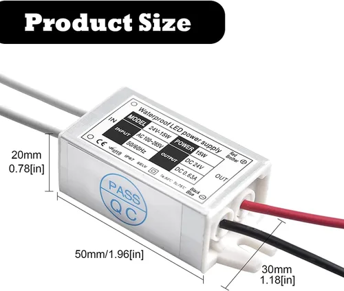 Vista 2 de Lustaled - Fuente de alimentación LED de 24 V, impermeable, IP67, 15 W, 24 voltios, transformador de corriente continua, 120 V CA a 24 V CC