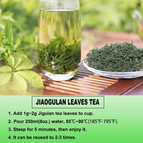 Vista 4 de Hojas de té Jiaogulan salvaje, té de gynostemma, 3.5 onzas (3.53 oz), 100% natural, sin azúcar, sin OMG