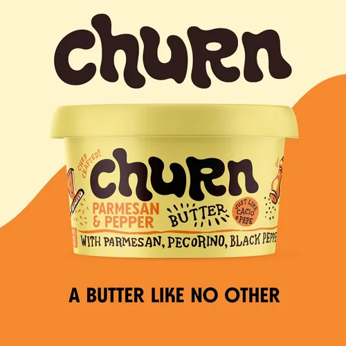 Vista 3 de Churn Mantequilla de Cacio & Pepe, mantequilla saborizada batida con mantequilla orgánica alimentada con hierba (5.5 onzas, paquete de 2) – Sin OMG