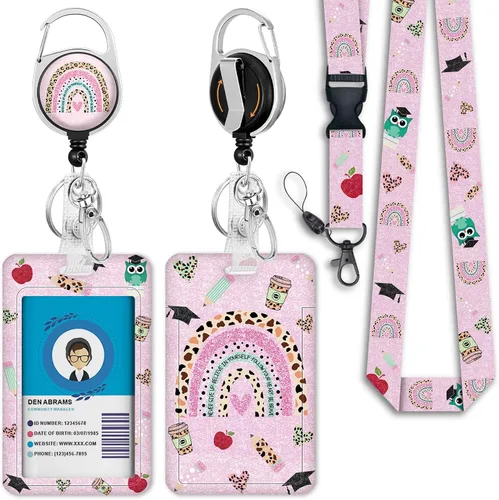 Vista 20 de Giancomics Soporte para tarjetas de identificación negro con cordón, cordones para insignias de identificación con carrete de insignia retráctil