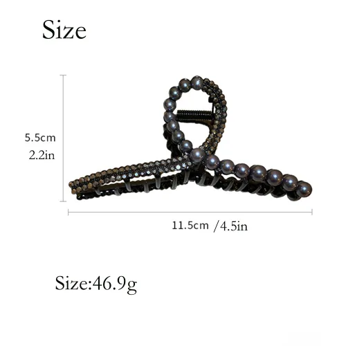 Vista 7 de Wiwpar Pinza de pelo de perlas negras con diamantes de imitación, pasador de plátano antideslizante con fuerte sujeción para mujeres y niñas, fiesta
