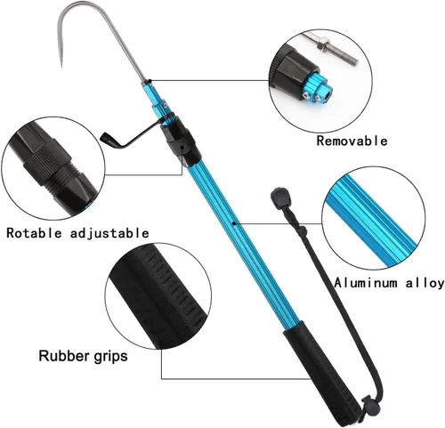 Vista 3 de SANLIKE Telescopic Fish Gaff with Stainless Sea Fishing Spear Hook Tackle, Soft Handle Aluminium Alloy Pole for Saltwater Offshore Ice Tool
