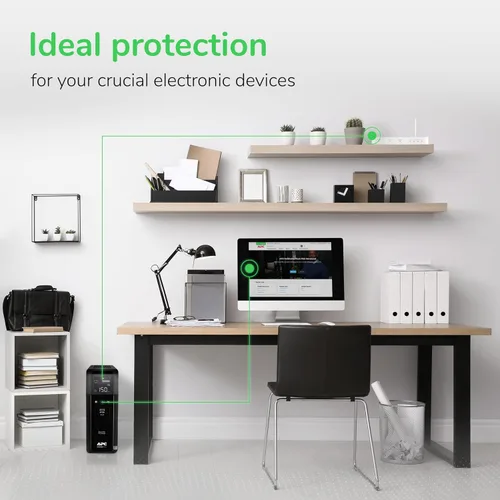 Vista 7 de APC UPS 1500VA/900W UPS de onda sinusoidal pura para computadora, electrónica, BR1500MS2 Back-UPS Pro sinewave UPS for PC, gaming & home offices.