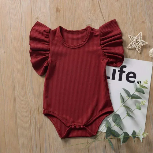 Vista 2 de Mameluco de una pieza para bebé recién nacido, con volantes, color liso, ropa casual