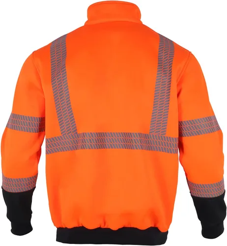 Vista 3 de VENDACE Hi Vis Safety Reflective Sweatshirt for Men ANSI Class 3 High Visibility Fleece 1/4 Zipper Jacket No Hood Naranja