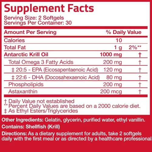 Vista 8 de Bronson Aceite de krill antártico 1000 mg con omega-3 EPA, DHA, astaxantina y fosfolípidos 60 cápsulas blandas Probado en metales pesados