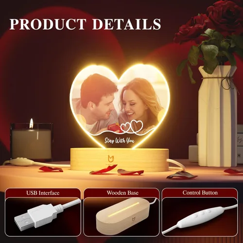 Vista 2 de Bemaystar Regalos personalizados con luz nocturna, lámpara de amor, regalos personalizados para mujeres, hombres, parejas, aniversario de San