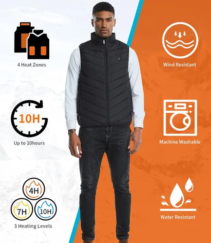 Vista 5 de WLSAUTO - Chaleco térmico ligero para hombre, tamaño ajustable con batería de 7.4 V