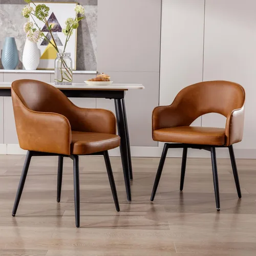 Vista 8 de HEAH-YO Juego de 2 sillas decorativas giratorias modernas, sillas de comedor de piel sintética con reposabrazos y patas de metal negro, sillas